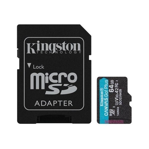 MICRO SECURE DIGITAL 64GB SDCG3/64GB CLASS10 U3 V30 + ADATTATORE READ:170MB/S WRITE:70MB/S CANVAS GO PLUS KINGSTON
