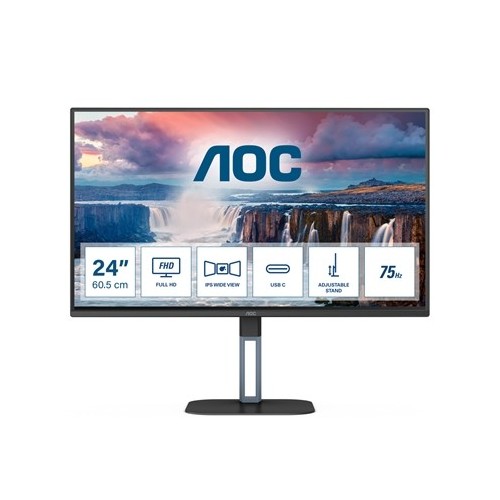 MONITOR AOC LCD IPS LED 23.8" WIDE FRAMELESS 24V5C/BK 4MS MM FHD 1000:1 BLACK HDMI DP USB-C 4XUSB VESA FINO:31/07